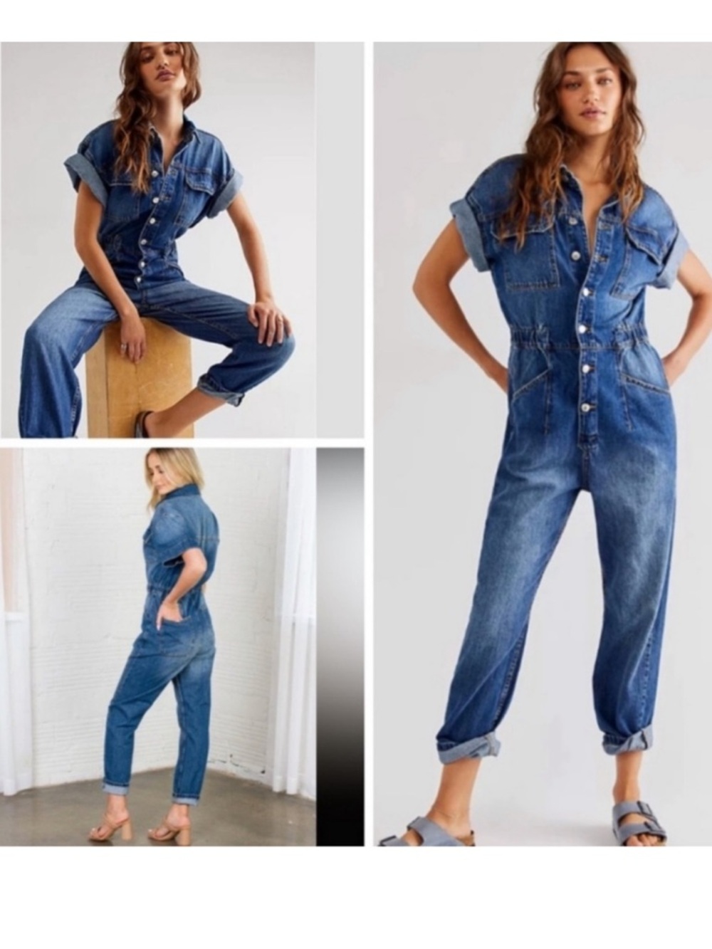 NEW We The Free Marci Denim Jumpsuit Mid‎ Blue Wash Size Medium